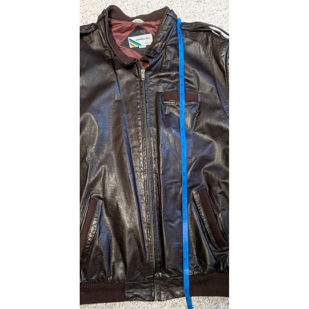 Members Only Black Leather Bomber Jacket with Brown Accents - Picture 6 of 11